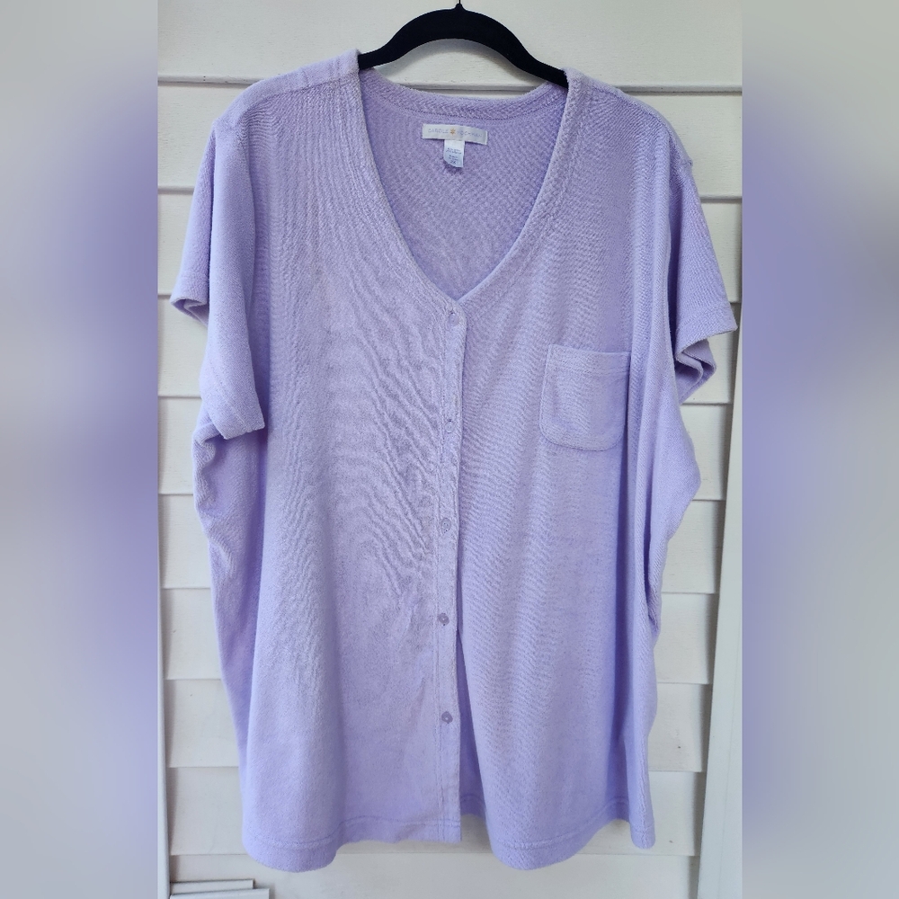 Carole Hochman Lavender Purple Terry Cloth Top & Shorts Lounge Pajama Set 2X.